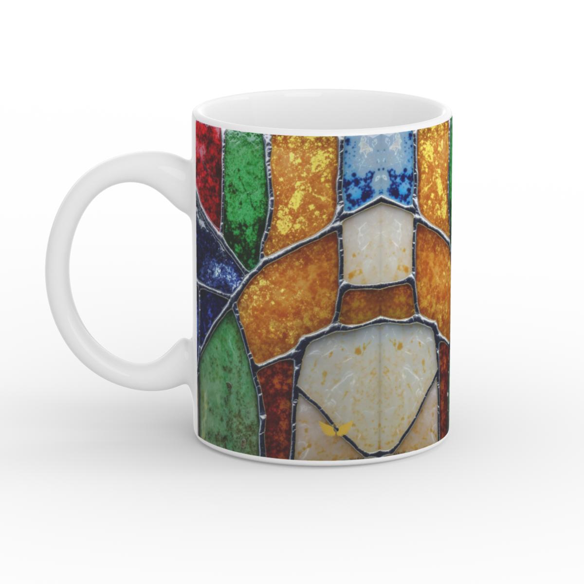 White Glossy Mug Scared Mosaic