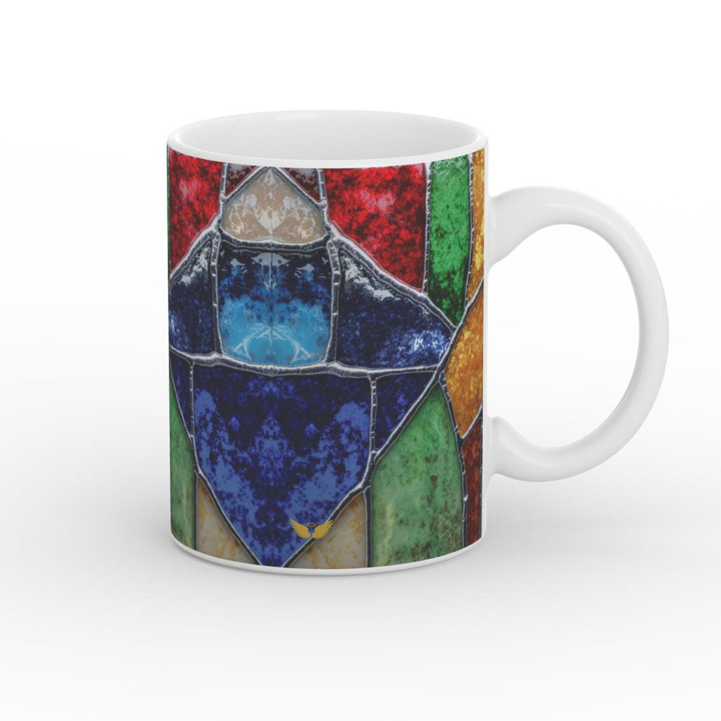 White Glossy Mug Scared Mosaic