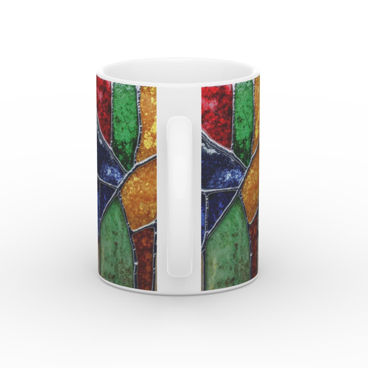 White Glossy Mug Scared Mosaic