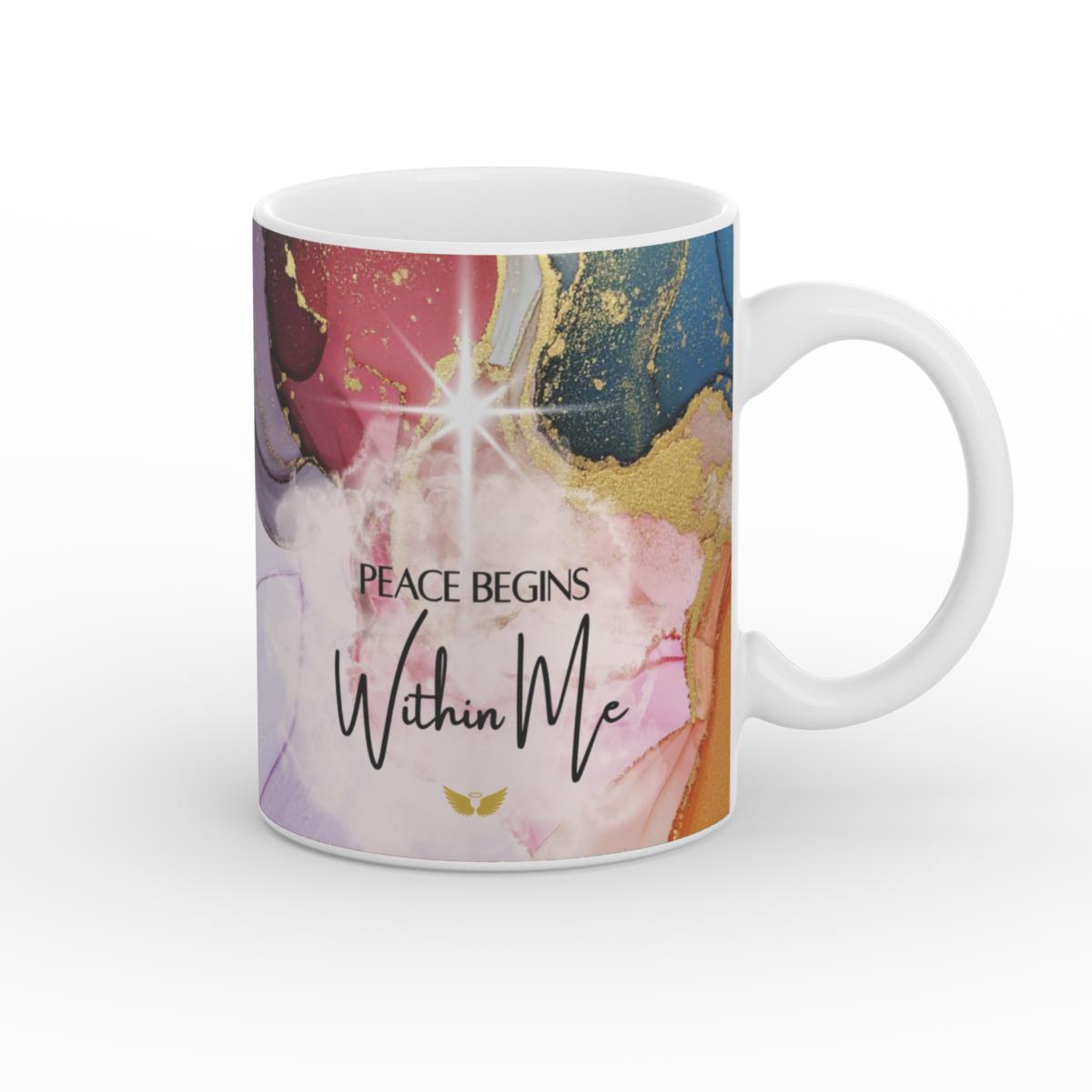 White Glossy Mug Peace begins