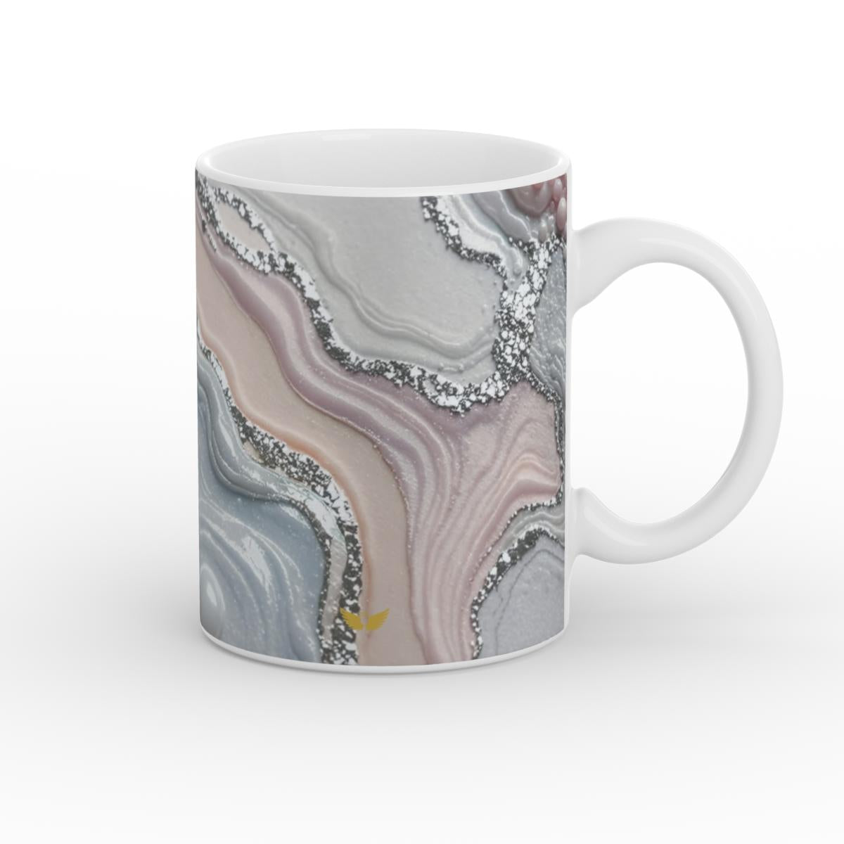 White Glossy Mug Crystal flow