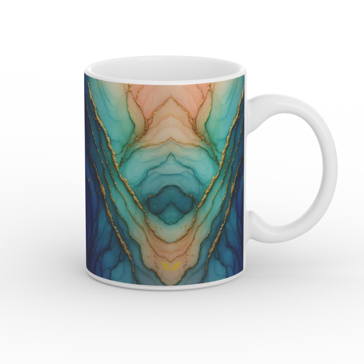 White Glossy Mug Ocean Gold