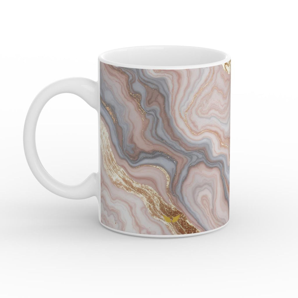 White Glossy Mug Golden Earth