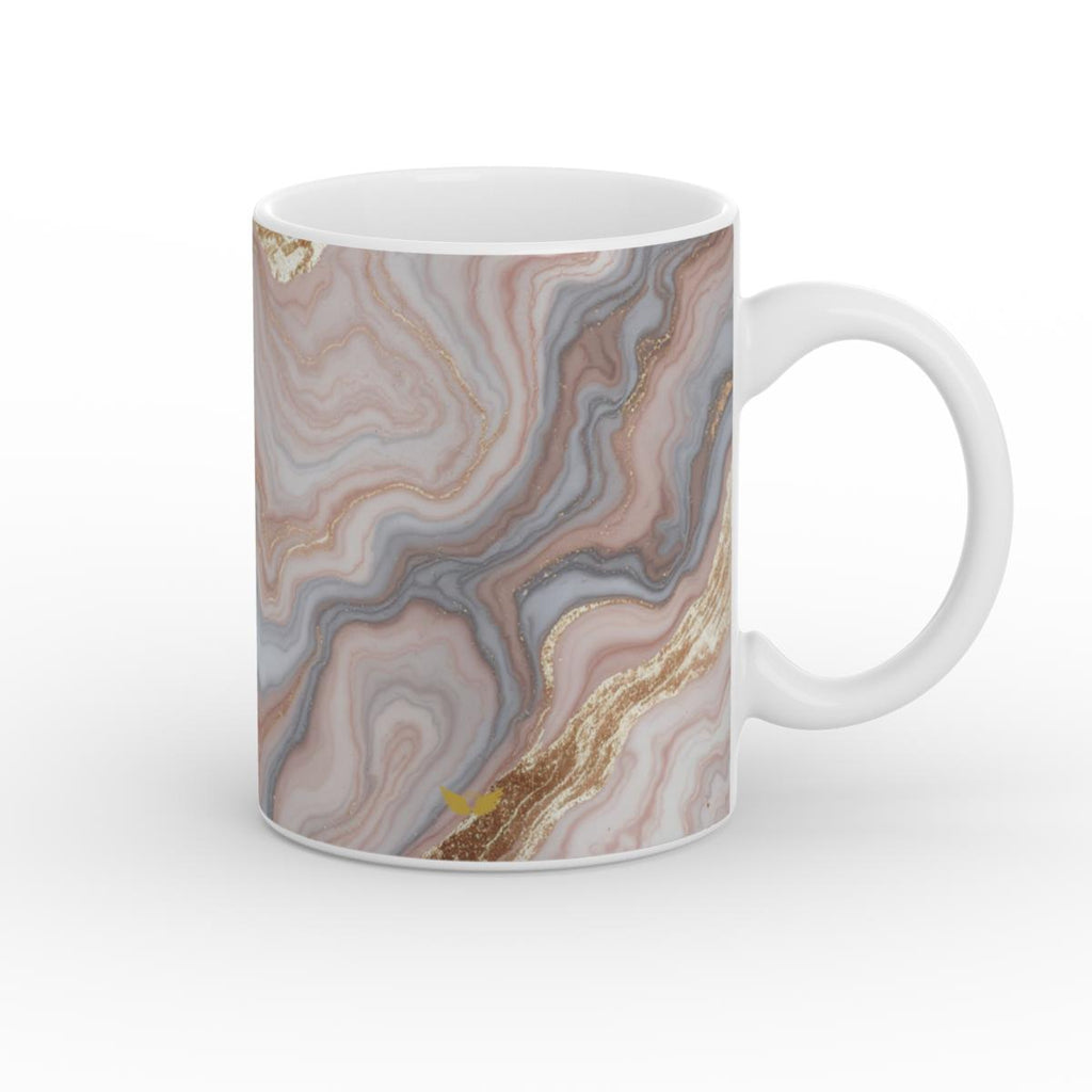 White Glossy Mug Golden Earth