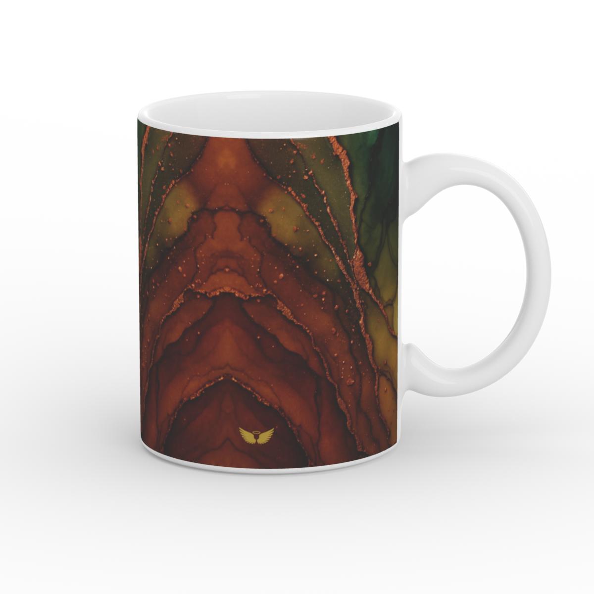 White Glossy Mug Molten Earth