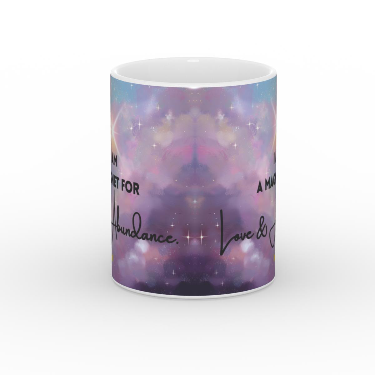 White Glossy Mug Magnet for Abundance